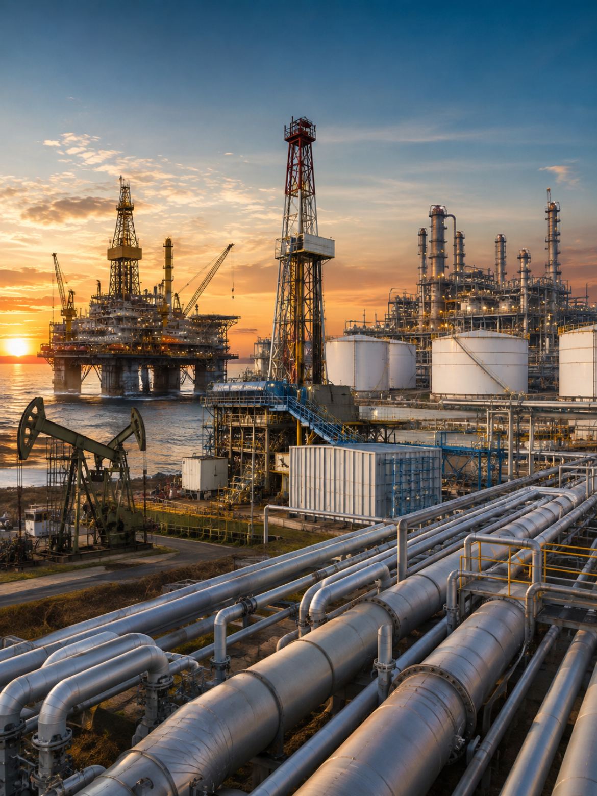 Aerial view of oilfield pipeline infrastructure